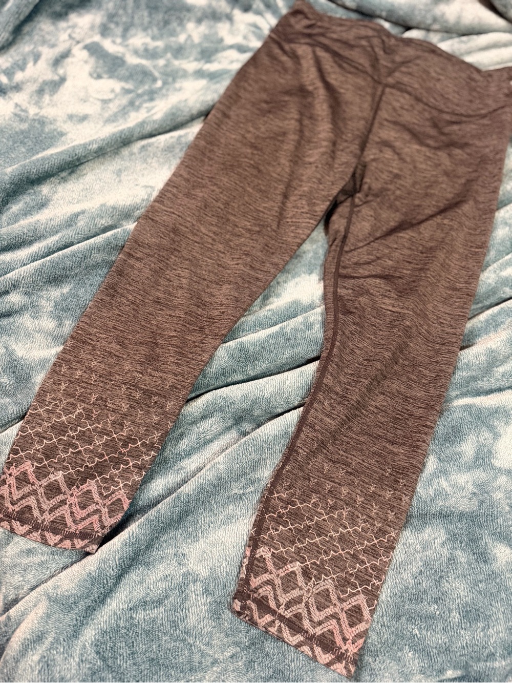 Gray Heather Yoga Leggings with Pink Accent Hem
